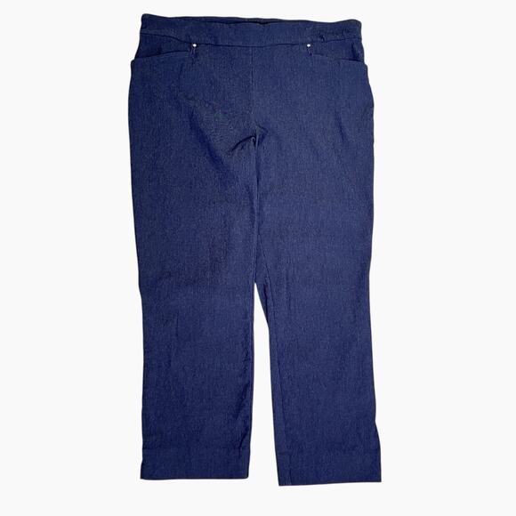 Hilary Radley Stretch Pants Size XL Blue Pull On Ankle Straight Leg Front Pocket - Picture 3 of 5